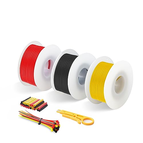 0,3 mm² Elektronik Kabe,Silikon Elektrischer Draht Kabel- 22 AWG Silikon Draht (3 Farbe Spule 5 Meter Each),hochtemperaturbeständiger verseilter verzinnter Kupferdraht von HuLuWa