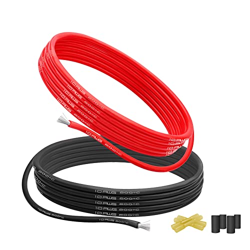 5,26 mm² Silikon Elektronik Kabe,Elektrischer Draht Kabel- 10 AWG Silikon Draht 10 Meter (5 Meter Schwarz und 5 Meter Rot) hochtemperaturbeständiger verseilter verzinnter Kupferdraht von HuLuWa
