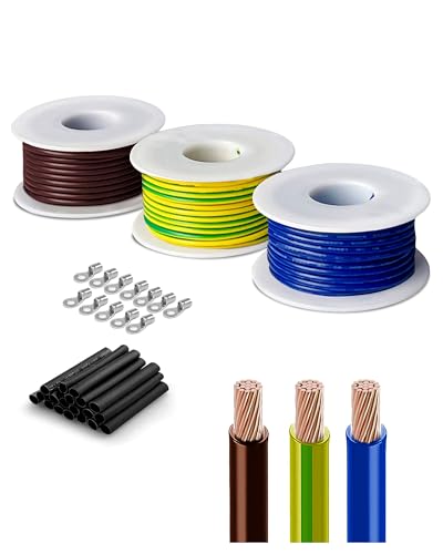 H05V-K Elektrokabel Set 10 Meter | 3x 0,75 mm² Kupferleitung in Braun, Blau, Grün-Gelb | Flexible PVC-Isolierung für Elektroinstallation im Haushalt, Werkstatt & Hobbybereich von HuLuWa