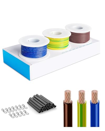 H07V-K 2,5mm² Aderleitung Set 3x5m | Braun, Blau, Grün-Gelb | Flexible Kupferleitung mit PVC-Isolierung für Elektroinstallation in Wohnung, Keller & Werkstatt | VDE-Zertifiziert von HuLuWa