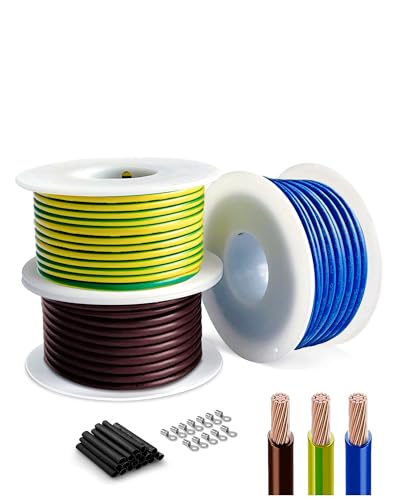 H07V-K 4mm² Installationskabel Set 3x5m |PVC Aderleitung Braun/Blau/Grün-Gelb | Kupferleitung 56x0,30mm + 32 Zubehörteile für Elektroinstallation Haus & Werkstatt von HuLuWa