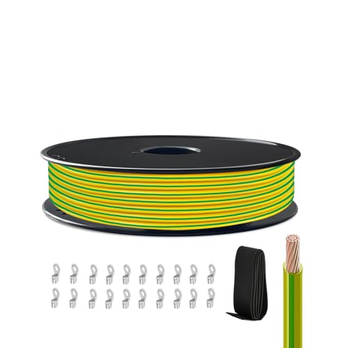 H07V-K Schutzleiter 2,5mm² 50m Grün-Gelb | Erdungskabel mit 49x0,254mm Kupferlitze & Zubehörset | PVC-isoliertes Elektroinstallationskabel für Hausanschluss, Verteilerdose H07V-K Schutzleiter 2,5mm² 50m Grün-Gelb | Erdungskabel mit 49x0,254mm Kupferlitze & Zubehörset | PVC-isoliertes Elektroinstallationskabel für Hausanschluss, Verteilerdose von HuLuWa