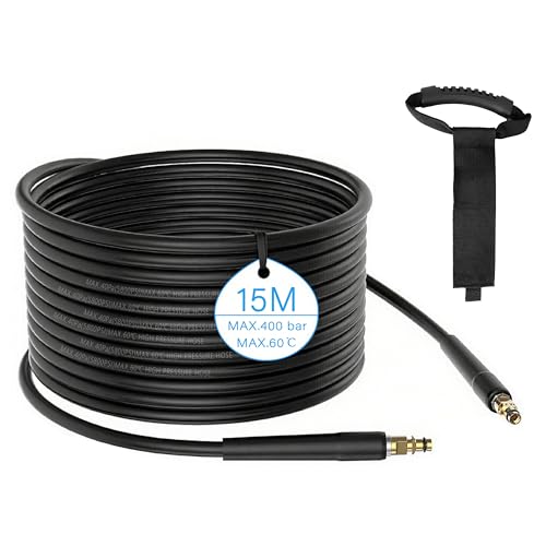 15m Hochdruckschlauch für Kärcher K2 K3 K4 K5 K7, 400 Bar (5800 PSI) mit Quick-Connect-Click-System, praktischer Verlängerungs- und Ersatzschlauch inkl. Aufbewahrungsgurt von HuaCommerce