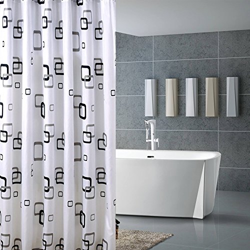 HuaForCity Wasserdicht Duschvorhang Anti Schimmel halb transparent 12 Ringe 180 x 200 cm Extra Long schöne Vorhang Bakteriell Badezimmer Waterproof Shower Curtain Bunt Liner Schwarze Rahmen Muster von HuaForCity