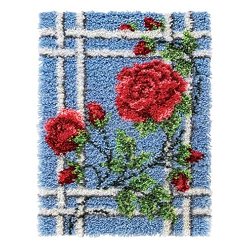 HuaHong Knüpfteppich Formteppich für Kinder Erwachsene zum Selber Knüpfen Teppich Kreuzstich Set Latch Hook Kit child Rug, 52 x 38 cm (Color : Rose Flower) von HuaHong