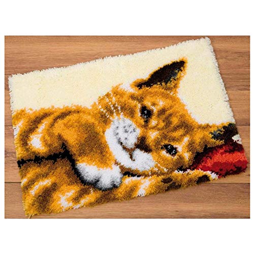 HuaHong Knüpfteppich Zum Selber Knüpfen, Teppich Knüpfen Kreuzstich Set für Kinder Erwachsene oder Anfänger, 52 x 38 cm (Color : Cat) von HuaHong