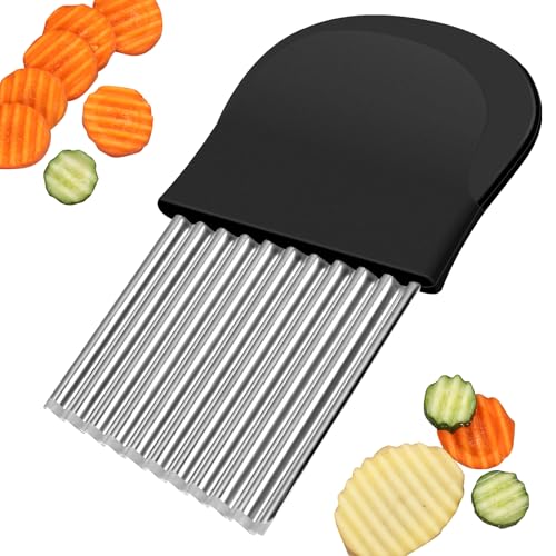 Wellenschneider,14x9,5 cm Riffelmesser Wellenmesser Kinder Wellenschnittmesser Gurkenschneider Pommesschneider Kartoffelschneider Beikost Zubehör Edelstahl für Pommes Kartoffeln Gemüse Obst Gurken von HuaJiao
