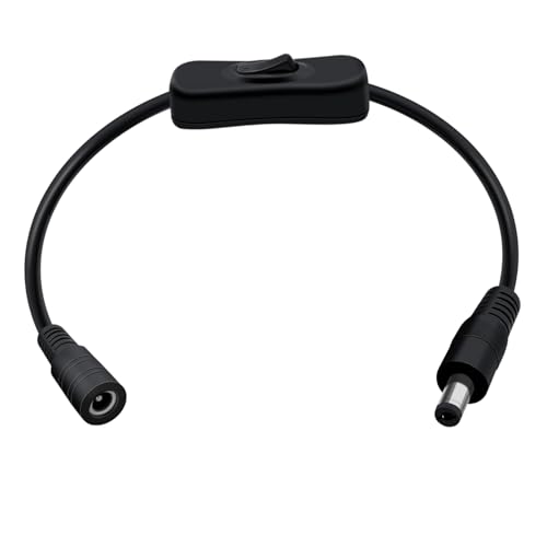 HuaLiSiJi DC Kabel mit Schalter 12V 24V 22AWG Verlängerungskabel 5.5mm x 2.1mm DC Männlich zu Weiblich Power Connector Schalterkabel für CCTV Kamera, LED Streifen, DVR (Schwarz, 0.5 m) von HuaLiSiJi