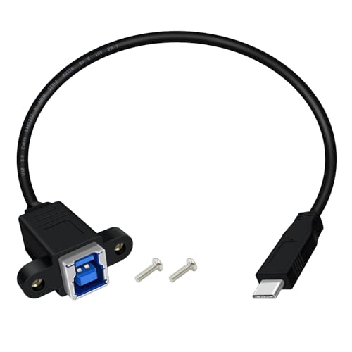 HuaLiSiJi Druckerkabel USB C 3.0 mit Panel Mount Typ C Stecker auf USB B Buchse Kabel Hochgeschwindigkeit 5Gbps für Scanner, Externen Festplatten, Multifunktionsdruckern usw (Schwarz, 0.3 m) von HuaLiSiJi