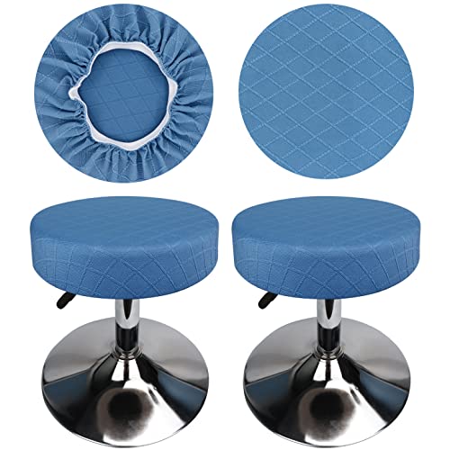 HuaLiSiJi Hocker Bezug Rund Durchmesser 30-40cm Luxuriöser Stoff Hockerbezug Rund, Dehnbar Knitterfrei Waschbar Staubdicht Weich und Langlebig (2, Blau) von HuaLiSiJi