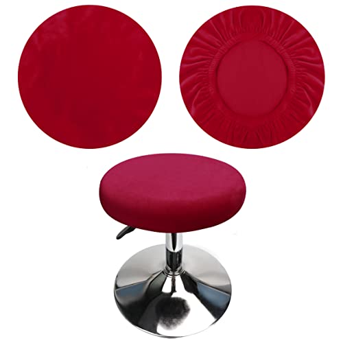 HuaLiSiJi Hockerbezug Rund Luxuriöser Stoff, Durchmesser 30-40cm, Rund Dehnbar Knitterfrei Waschbar Staubdicht Hocker Bezug (Burgunderrot) von HuaLiSiJi