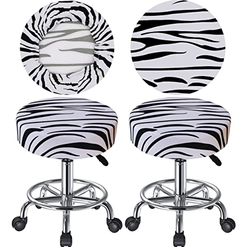 HuaLiSiJi Hockerbezug Rund Sitzhocker Rund 30-40cm, Reiche Farben Dehnbar Knitterfrei Waschbar Staubdicht Weich und Langlebig, Auch für Quadratischen Hocker Geeignet (2, Schwarz/Weiß) von HuaLiSiJi