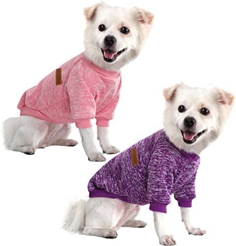 HuaLiSiJi Hundepullover Kleine Hunde Chihuahua Kleidung Welpen Hunde Hoodie, Warm und Leicht, Mit Einer Weichen Textur, Elastizität Leicht zu Tragen (Pink+Lila, L) von HuaLiSiJi