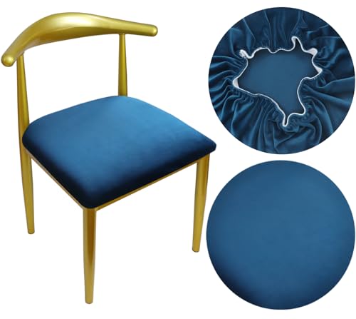 HuaLiSiJi Samt Stuhlbezug Rund Runder Hocker Bezug Luxuriöser Stoff, Durchmesser 36-50cm Mit Einer Weichen Textur, Dehnbar Knitterfrei Waschbar Staubdicht (1, Pfauenblau) von HuaLiSiJi