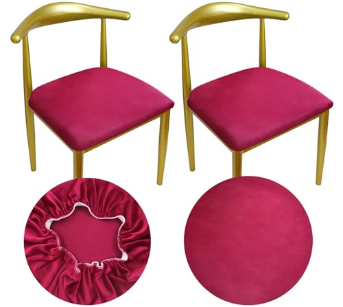 HuaLiSiJi Samt Stuhlbezug Rund Runder Hocker Bezug Luxuriöser Stoff, Durchmesser 36-50cm Mit Einer Weichen Textur, Dehnbar Knitterfrei Waschbar Staubdicht (2, Burgunderrot) von HuaLiSiJi