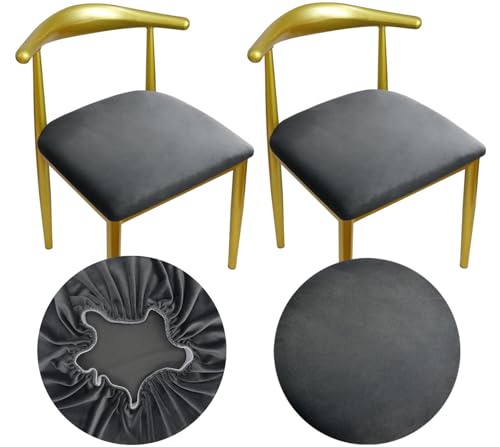 HuaLiSiJi Samt Stuhlbezug Rund Runder Hocker Bezug Luxuriöser Stoff, Durchmesser 36-50cm Mit Einer Weichen Textur, Dehnbar Knitterfrei Waschbar Staubdicht (2, Grau) von HuaLiSiJi