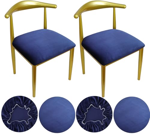 HuaLiSiJi Samt Stuhlbezug Rund Runder Hocker Bezug Luxuriöser Stoff, Durchmesser 36-50cm Mit Einer Weichen Textur, Dehnbar Knitterfrei Waschbar Staubdicht (4, Navy Blau) von HuaLiSiJi
