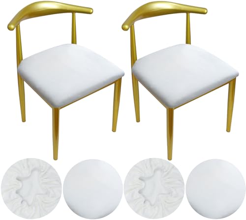 HuaLiSiJi Samt Stuhlbezug Rund Sitzbezug Stuhl Wasserdicht Luxuriöser Stoff, Durchmesser 36-50cm Mit Einer Weichen Textur, Dehnbar Knitterfrei Waschbar Staubdicht (4, Weiß) von HuaLiSiJi