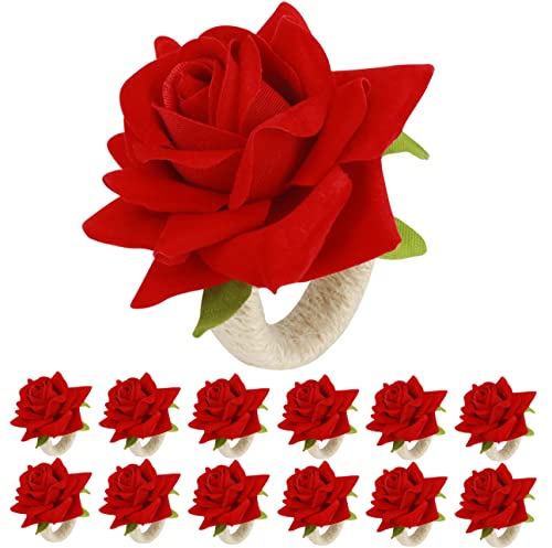 HuaLiSiJi Serviettenringe Blumen 12 Stück, Serviettenringe Rose Esstisch Dekoration für Christmas, Wedding, Banquet, Hotel, Restaurant (Rot) von HuaLiSiJi