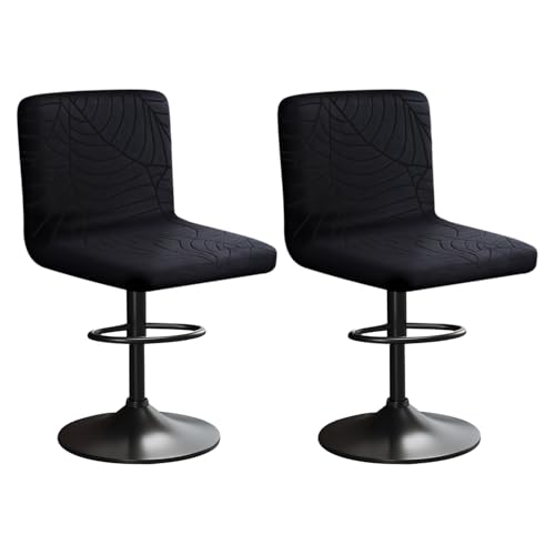 HuaLiSiJi Stretch Barhocker Stuhlhussen Bezüge Blattmuster Samt Bar Stuhlhussen, Einer Weichen Textur, Dehnbar Knitterfrei Waschbar Staubdicht für Hotel, Restaurant, Küche (2, Schwarz) von HuaLiSiJi