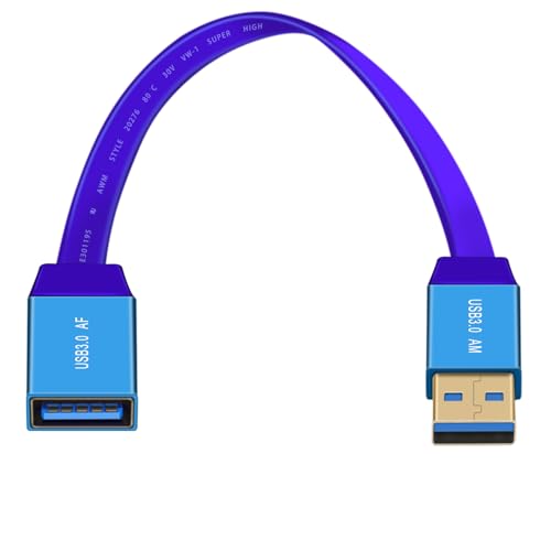 HuaLiSiJi USB 3.0 Verlängerungskabel Flach 5Gbps USB Datenübertragung Verlängerungskabel A Stecker auf A Buchse für PC Laptop, USB Fan, LED (Blau, 0.3 m) von HuaLiSiJi