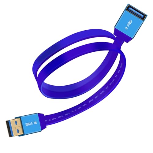HuaLiSiJi USB 3.0 Verlängerungskabel Flach 5Gbps USB Datenübertragung Verlängerungskabel A Stecker auf A Buchse für PC Laptop, USB Fan, LED (Blau, 0.6 m) von HuaLiSiJi