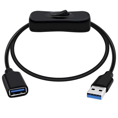 HuaLiSiJi USB 3.0 Verlängerungskabel mit Schalter USB 3.0 Kabel mit Schalter Unterstützt 5Gbps Datenübertragung und Stromversorgung, für PC Laptop, USB Fan, LED (Schwarz, 5FT/1.5m) von HuaLiSiJi