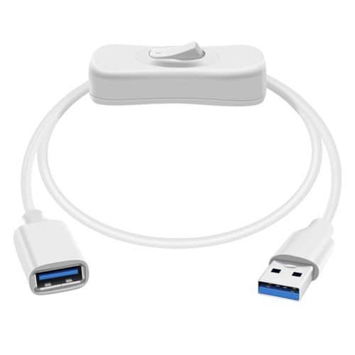 HuaLiSiJi USB 3.0 Verlängerungskabel mit Schalter USB 3.0 Kabel mit Schalter Unterstützt 5Gbps Datenübertragung und Stromversorgung, für PC Laptop, USB Fan, LED (Weiß, 3.2FT/1m) von HuaLiSiJi