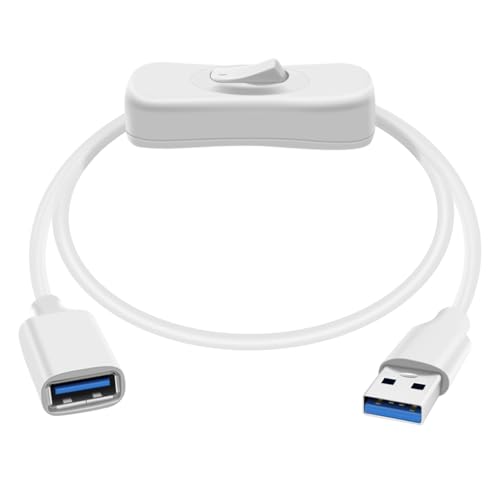 HuaLiSiJi USB 3.0 Verlängerungskabel mit Schalter USB 3.0 Kabel mit Schalter Unterstützt 5Gbps Datenübertragung und Stromversorgung, für PC Laptop, USB Fan, LED (Weiß, 5FT/1.5m) von HuaLiSiJi