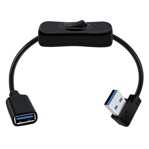 HuaLiSiJi USB 3.0 Verlängerungskabel mit Schalter USB Winkelstecker 90 Grad Kabel Unterstützt 5Gbps Datenübertragung und Stromversorgung für PC Laptop, Fan, LED (Links Gewinkelt, 0.3 m) von HuaLiSiJi