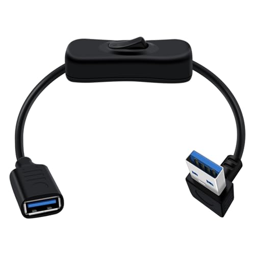HuaLiSiJi USB 3.0 Verlängerungskabel mit Schalter USB Winkelstecker 90 Grad Kabel Unterstützt 5Gbps Datenübertragung und Stromversorgung für PC Laptop, Fan, LED (Nach Unten, 0.15 m) von HuaLiSiJi