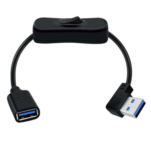 HuaLiSiJi USB 3.0 Verlängerungskabel mit Schalter USB Winkelstecker 90 Grad Kabel Unterstützt 5Gbps Datenübertragung und Stromversorgung für PC Laptop, Fan, LED (Rechts Gewinkelt, 0.15 m) von HuaLiSiJi