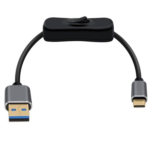 HuaLiSiJi USB 3.0 auf USB C Kabel mit Schalter 10Gbps Typ A auf Typ C Datenkabel und Ladekabel Vergoldeter Schnittstelle für Ventilator, Kamera, Handy (Schwarz Silber, 1 m) von HuaLiSiJi