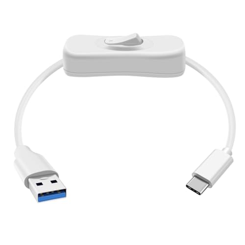 HuaLiSiJi USB A USB C 3.0 Kabel mit Schalter Typ C Kabel Datenkabel und Ladekabel für Ventilator, Kamera, Handy Typ C (Weiß, 0.3 m) von HuaLiSiJi