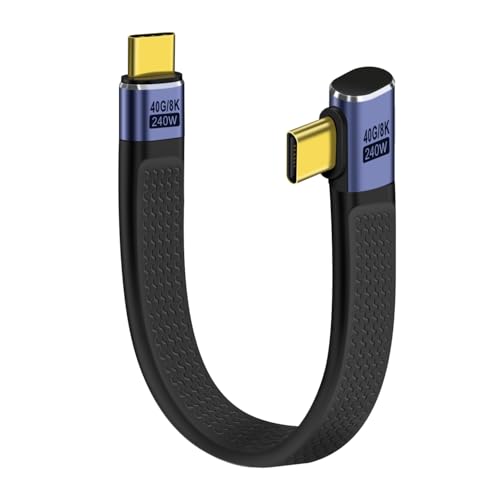 HuaLiSiJi USB C 4.0 Kabel Kurz PD 240W 48V 5A Ladekabel 90 Grad Type C 40Gbps Datenübertragung 8K 60Hz Audio Video USB C Male to Male Kabel (Stecker Links und Rechts Gewinkelt, 12 cm) von HuaLiSiJi
