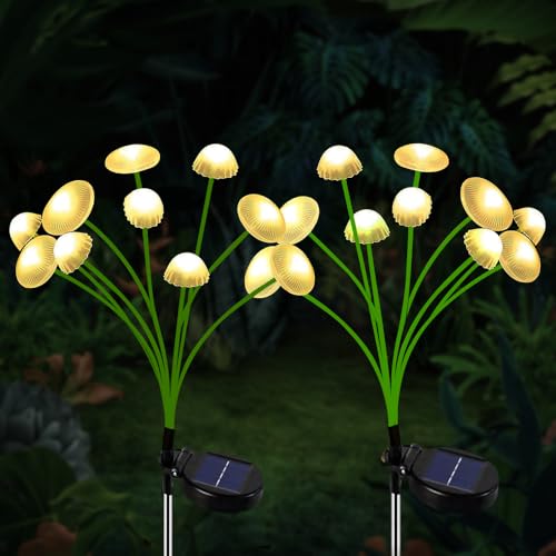 HuaMuDM 2 Stück Solar Quallen Lichterkette,Wasserdicht Solar Quallen Lampe,Quallen Pilz LED Solarleuchten Gartendeko,Wasserdicht Swinging Garten Lichter,Qualle LED Solarleuchten Garten Deko von HuaMuDM