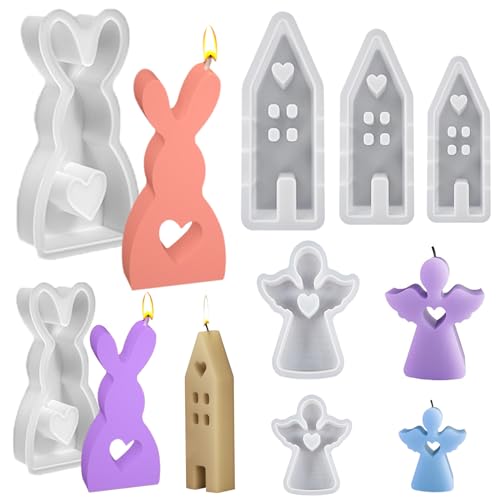 3D Kaninchen Kerze Silikonform Gips,7 Stücke Silikonform Ostern,Gießform Engel Silikon Kerzenform,3D Osterhase Silikonform Kerzenhalter,3D Hasenform für Ostern von HuaMuDM