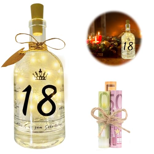 Geschenke zum 18. Geburtstag für Mädchen und Jungen - LED Flaschenlicht mit Spruch, Personalisierte Leuchtflasche, Geldgeschenk von HuaMuDM
