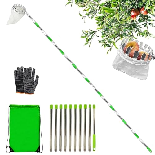 HuaMuDM 4.2m Obstpflücker mit Teleskopstiel und Stoff,Obstpflücker Diameter 16 cm,Obstsammler, Pflaumenpflücker,Kirschenpflücker,Fruit Picker for Reaching Inaccessible Places in Fruit Trees von HuaMuDM