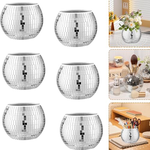 HuaMuDM 6 Stück Disco Ball Planter, Discokugel Blumentopf, Spiegelkugel Deko Blumentöpfe,discokugel deko übertopf makramee, Disco Kugel pflanzentopf von HuaMuDM