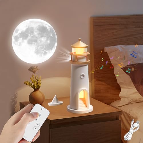 Leuchtturm Deko mit Licht,Leuchtturm Lampe,Leuchtturm Led,Leuchtturm mit Mond Projektion,Projektion Leuchtturm Lampe,Bluetooth Lighthouse Moon Lamp LED Leuchtturm,Leuchtfeuer mit Fernbedienung von HuaMuDM