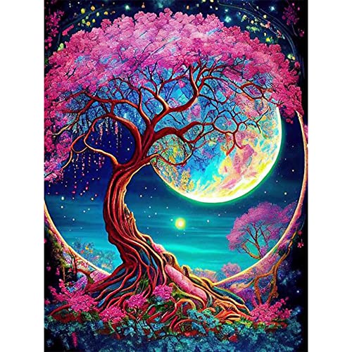 Huacan Diamond Painting Baum Diamant Paintings Bilder Malerei Voll Runde Stickerei für Kinder Erwachsene Haus Wand Zimmer Dekor 30x40cm von Huacan