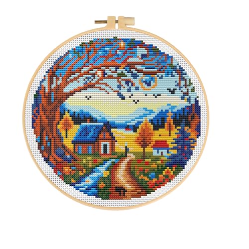 Huacan Kreuzstich-Set, Querformat, 11-fädig, geprägte Muster, einfaches Kreuzstich, Stickerei, Handarbeitsset, Zubehör von Huacan