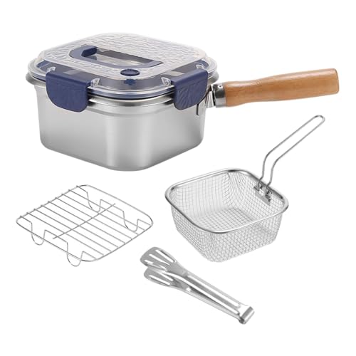 Fritteuse Kleiner Frittierkessel Auch Als Soßentopf Und Kochtopf mit Servierkorb Komplettes Kochset mit Deckel Dampfgareinsatz Und Zange für Nudeln U, Blau von HuadaXtai
