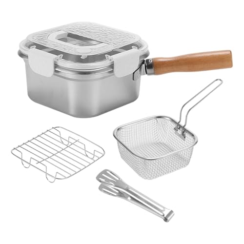 Fritteuse Kleiner Frittierkessel Auch Als Soßentopf Und Kochtopf mit Servierkorb Komplettes Kochset mit Deckel Dampfgareinsatz Und Zange für Nudeln U, Weiß von HuadaXtai