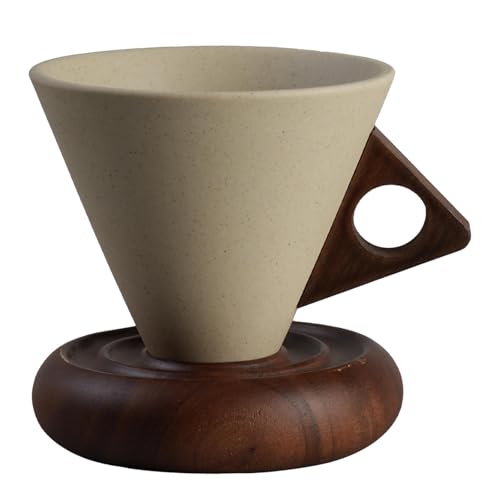 Kaffeetasse Espressotasse Cappuccinotasse Und Kaffeebecher Aus mit Feinem Gefühl Und Wärmeisoliertem mit Holzuntersetzer für Zuhause D, L von HuadaXtai
