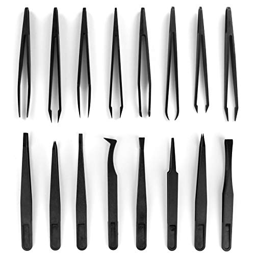 16 Pcs Kunststoff Antistatischer Pinzette，Präzise Pinzetten Elektronik Set Präzisions-Anti-Statik-Pinzette für Compute Elektronische Reparaturen Schmuck Präzisionsarbeit（8 Größe） von YUEYUAN