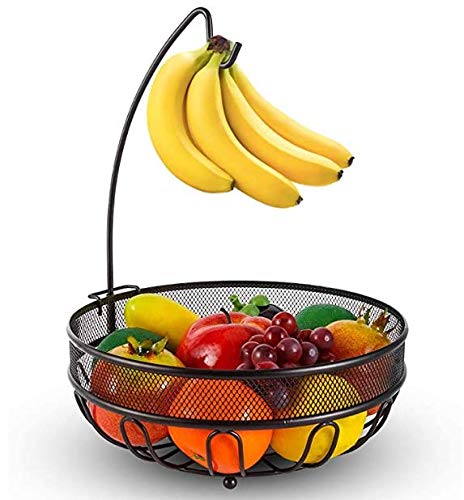 Huahong Obstkorb mit Bananenhalter, Obstschale, Gemüsekorb aus Metall, stehend, tägliche Küchenaufbewahrung, Obstkorb, Obstständer von Huahong