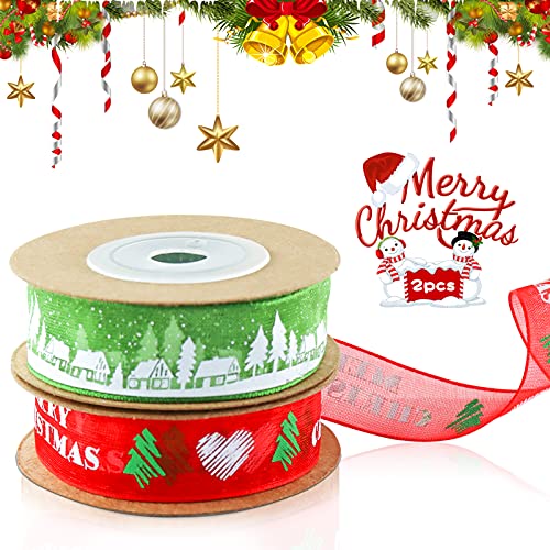 10m Geschenkband Weihnachten Organza Schleifenband Dekoband Weihnachten Weihnachtsbänder Christmas Ribbon Für Geschenk/Weihnachtsbaum/Basteln(Grün, Rot) von Huahuanghui