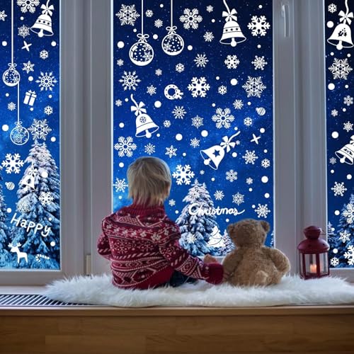 193 Stk Fensterbilder Weihnachten Selbstklebend, PVC Schneeflocken Fensterdeko, Weihnachtssticker Wiederverwendbar, Weihnachts Winter Abnehmbare Fensteraufkleber Deko von Huahuanghui